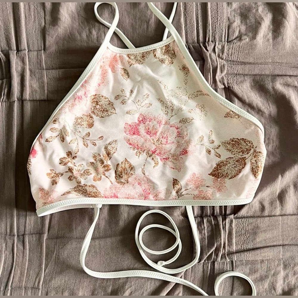 Sz L Aerie Women's Pink and White bikini top